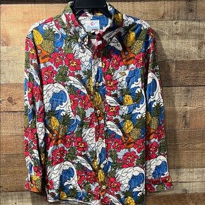 Colorful Floral Men's Casual Button Down Shirt by Asnowha size small